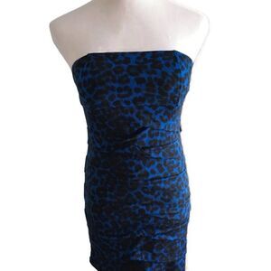 Twenty One Strapless Blue/Black Leopard Dress Sz M